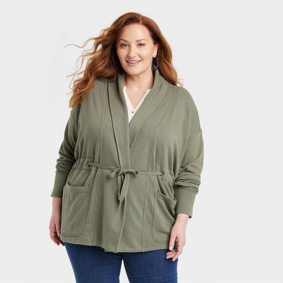 Knox Rose Sweaters - Women's Drape Front Jacket - Knox Rose - Olive Green